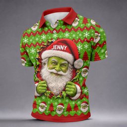 Custom Name Green Santa Christmas Golf Shirt, Golf Gifts For Men, Golf Polo For Men
