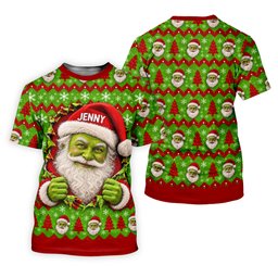Custom Name Green Santa Christmas Golf Shirt, Golf Gifts For Men, Golf Polo For Men
