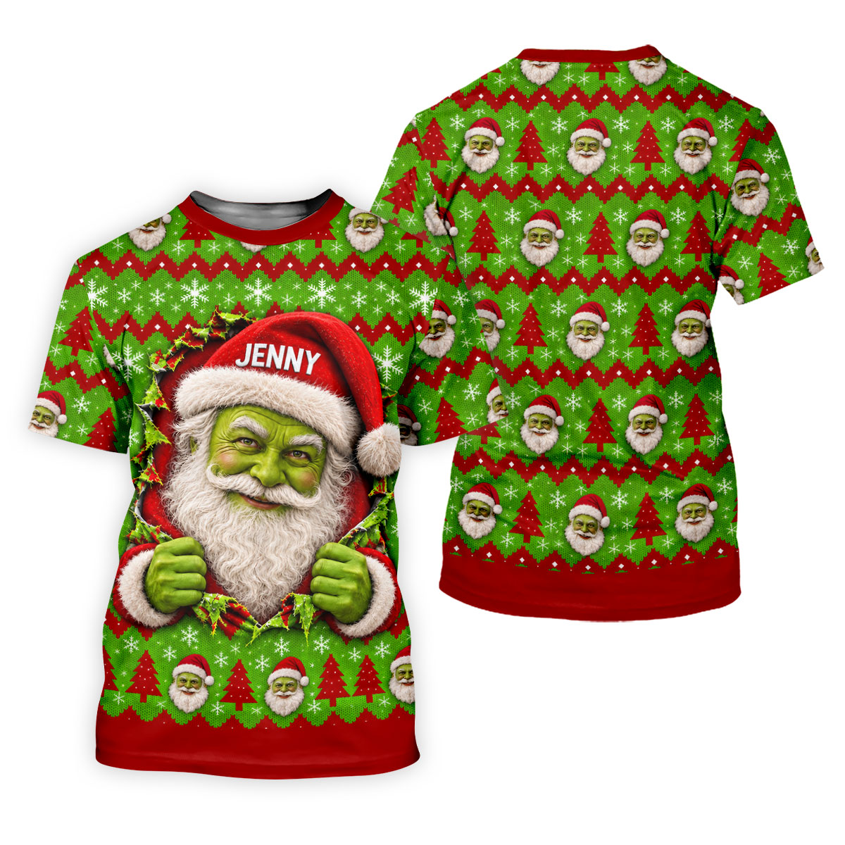Custom Name Green Santa Christmas Golf Shirt, Golf Gifts For Men, Golf Polo For Men