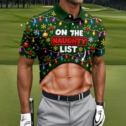 On The Naughty List Abs Christmas Golf Shirt, Mens Golf Apparel, Mens Golf Clothing