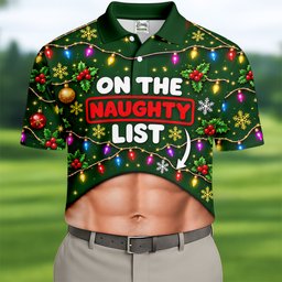 On The Naughty List Abs Christmas Golf Shirt, Mens Golf Apparel, Mens Golf Clothing