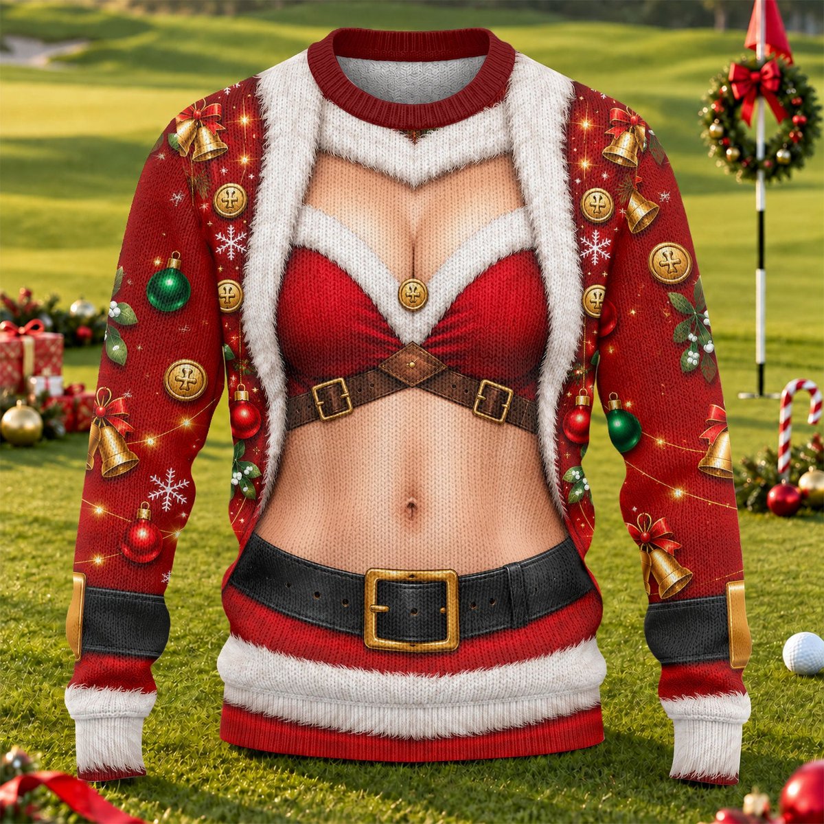 Santa Bikini Abs Vest Ugly Christmas Sweater, Golf Lover Gifts, Funny Holiday Sweater