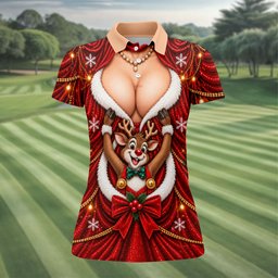 Busty Reindeer Santa Suit Christmas Golf Shirt, Womens Golf Tops, Ladies Golf Shirts