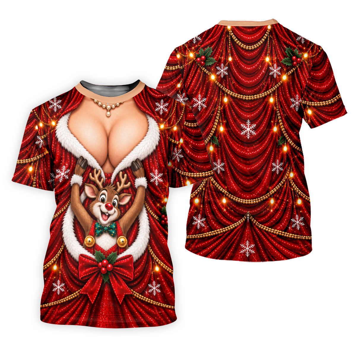 Busty Reindeer Santa Suit Christmas Golf Shirt, Womens Golf Tops, Ladies Golf Shirts
