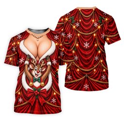 Busty Reindeer Santa Suit Christmas Golf Shirt, Womens Golf Tops, Ladies Golf Shirts