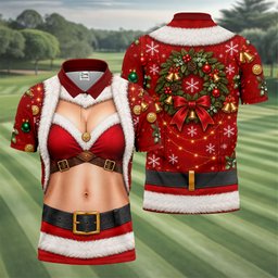 Santa Bikini Abs Vest Christmas Golf Shirt, Mens Golf Shirts, Golf Gifts For Men