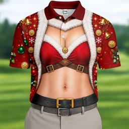 Santa Bikini Abs Vest Christmas Golf Shirt, Mens Golf Shirts, Golf Gifts For Men