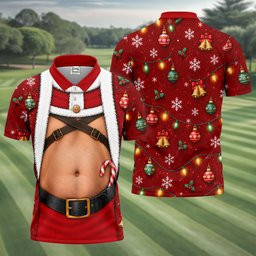 Santa Belly Harness Vest Christmas Golf Shirt, Golf Shirts For Men, Golf Polo For Men