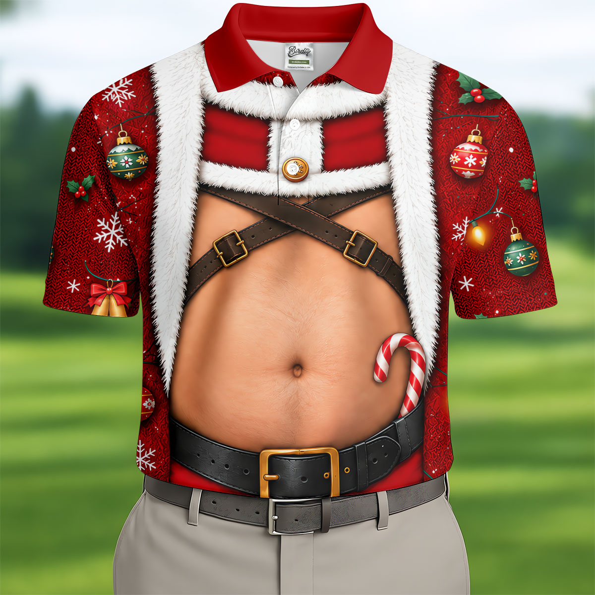 Santa Belly Harness Vest Christmas Golf Shirt, Golf Shirts For Men, Golf Polo For Men
