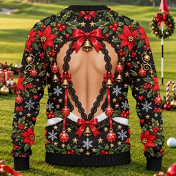 Poinsettia Busty Bells Ugly Christmas Sweater, Holiday Party Sweater, Funny Xmas Gift