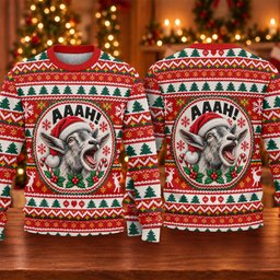 Funny Screaming Goat Ugly Christmas Sweater, Christmas Gifts, Funny Holiday Sweater