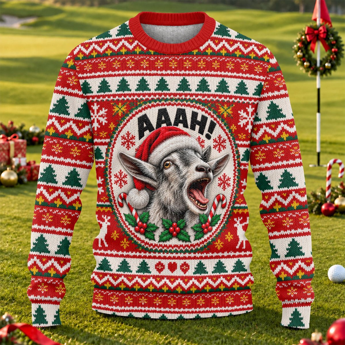 Funny Screaming Goat Ugly Christmas Sweater, Christmas Gifts, Funny Holiday Sweater