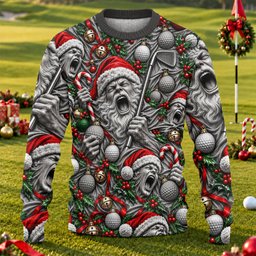 Screaming Santa Faces Golf Ugly Christmas Sweater, Funny Xmas Gift, Christmas Gifts