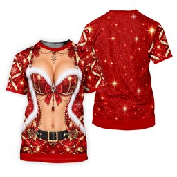 Glitter Santa Bra Fur Trim Christmas Golf Shirt, Ladies Golf Shirts, Womens Golf Tops