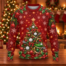 Golf Balls And Clubs Tree Ugly Christmas Sweater, Christmas Gifts, Ugly Sweater Party