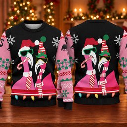 Pink Flamingo Santa Hat Ugly Christmas Sweater, Golf Lover Gifts, Christmas Golf Gift