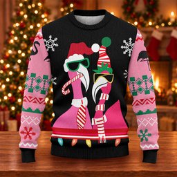 Pink Flamingo Santa Hat Ugly Christmas Sweater, Golf Lover Gifts, Christmas Golf Gift