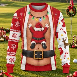 Santa Stuck In Belly Ugly Christmas Sweater, Funny Christmas Outfit, Golf Lover Gifts