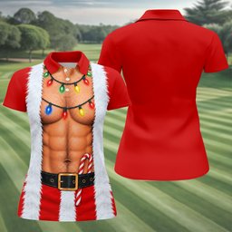 Santa Abs Lights Candy Cane Christmas Golf Shirt, Womens Golf Tops, Ladies Golf Tops