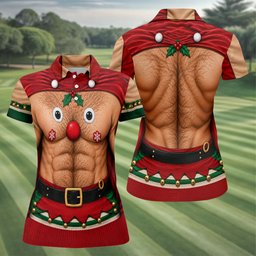 Reindeer Hairy Chest Abs Christmas Golf Shirt, Womens Golf Tops, Golf Gifts For Women