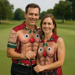 Reindeer Hairy Chest Abs Christmas Golf Shirt, Golf Shirts For Men, Mens Golf Shirts