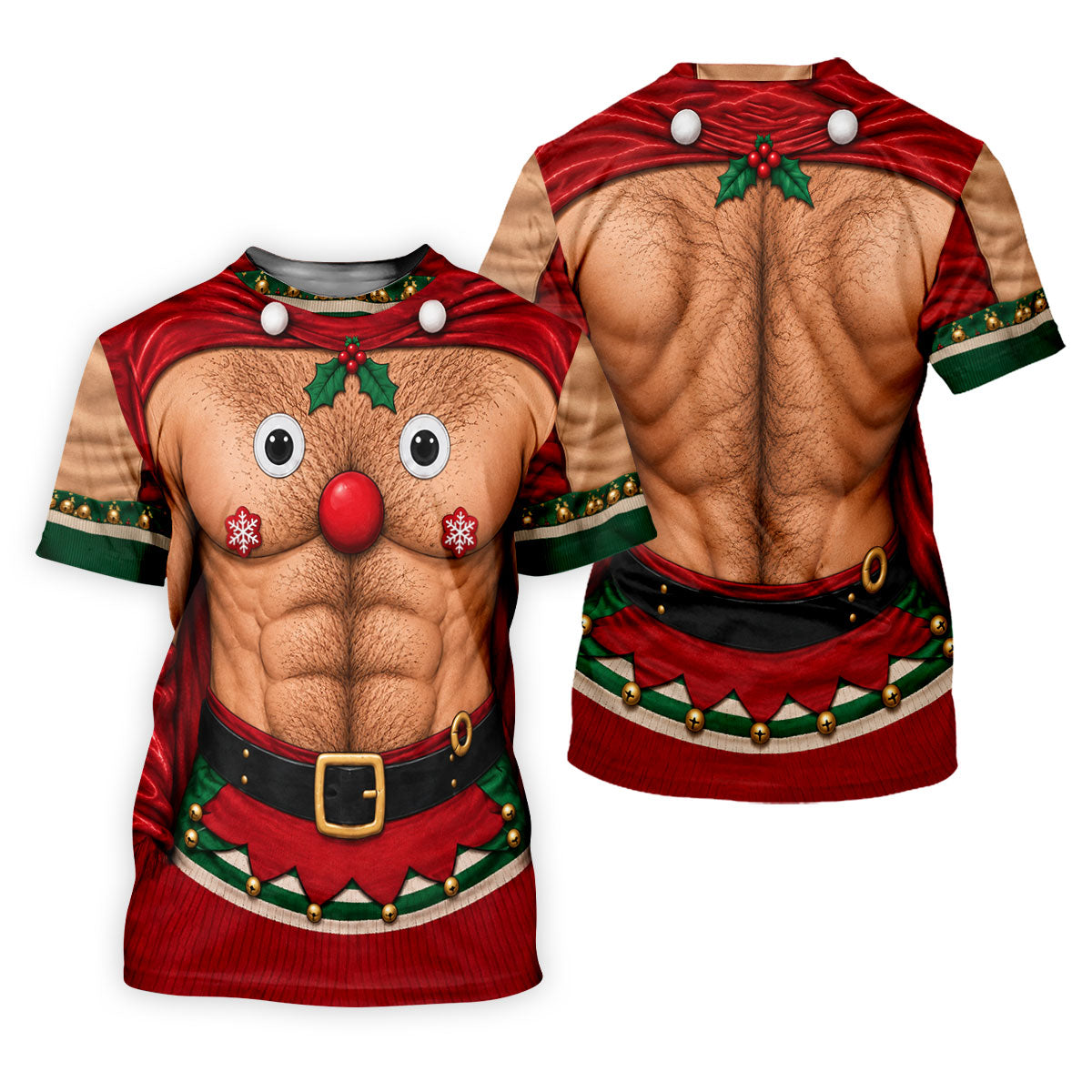 Reindeer Hairy Chest Abs Christmas Golf Shirt, Golf Shirts For Men, Mens Golf Shirts