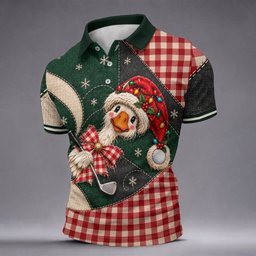 Santa Hat Goose Golfer Christmas Golf Shirt, Mens Golf Shirts, Funny Mens Golf Shirts