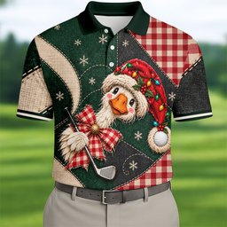 Santa Hat Goose Golfer Christmas Golf Shirt, Mens Golf Shirts, Funny Mens Golf Shirts