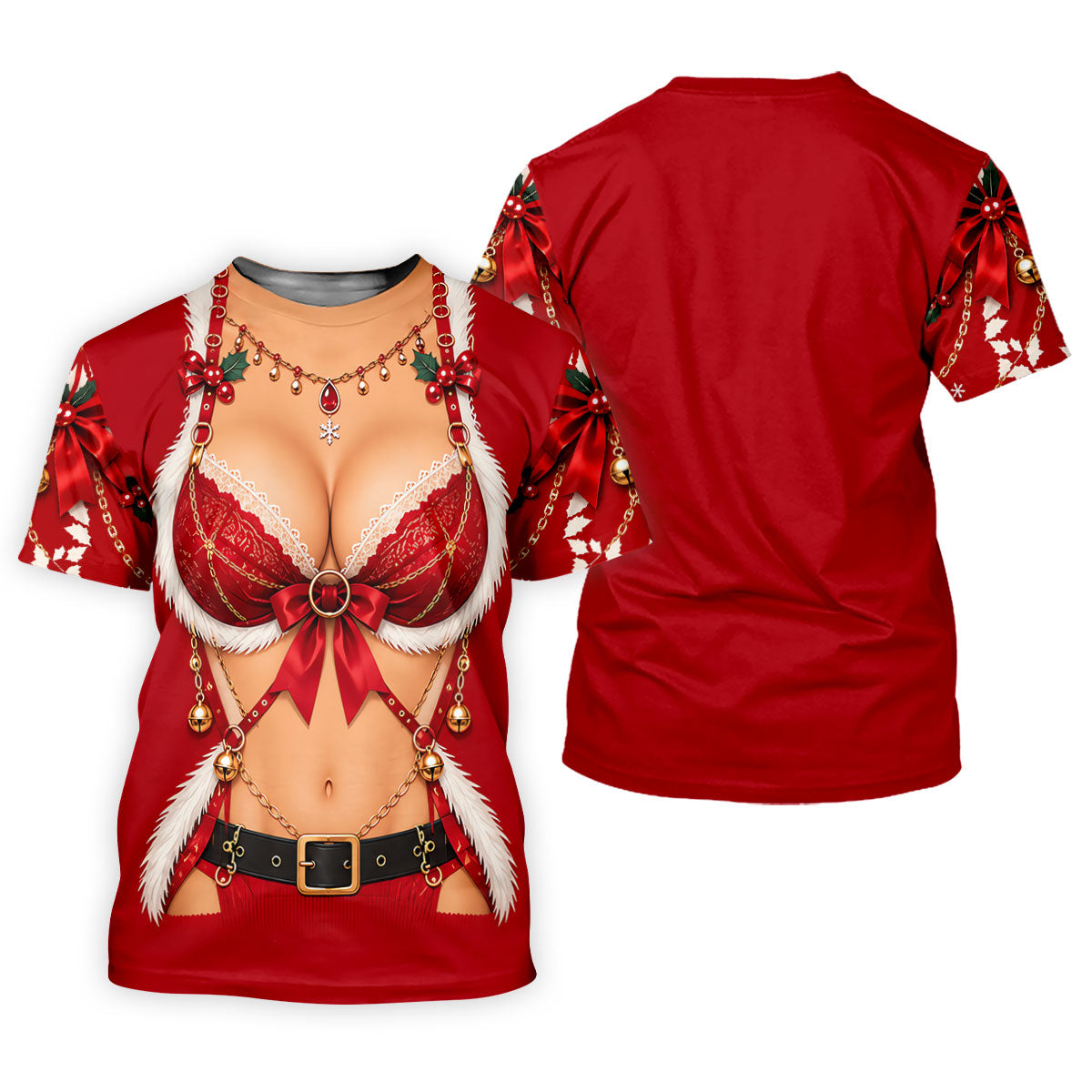 Red Lace Bra Harness Santa Christmas Golf Shirt, Ladies Golf Tops, Womens Golf Shirts