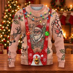 Santa Suspenders Tattoo Ugly Christmas Sweater, Golf Lover Gifts, Christmas Gifts