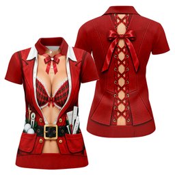 Plaid Bra Santa Suit Christmas Golf Shirt, Ladies Golf Apparel, Golf Shirts For Women