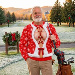 Ribbon Bells Busty Santa Ugly Christmas Sweater, Ugly Sweater Party, Golf Lover Gifts
