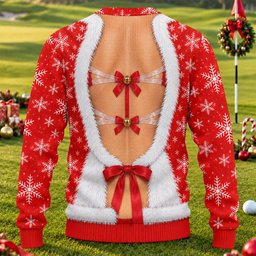 Ribbon Bells Busty Santa Ugly Christmas Sweater, Ugly Sweater Party, Golf Lover Gifts