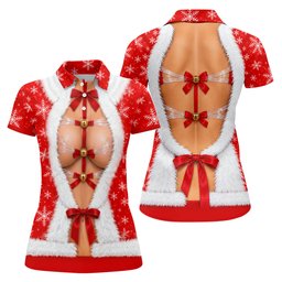 Ribbon Bells Busty Santa Christmas Golf Shirt, Womens Golf Clothing, Ladies Golf Tops