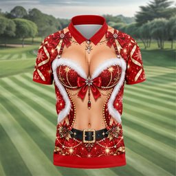 Glitter Santa Bra Fur Trim Christmas Golf Shirt, Mens Golf Shirts, Mens Golf Apparel