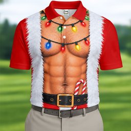 Santa Abs Lights Candy Cane Christmas Golf Shirt, Mens Golf Polo, Golf Shirts For Men