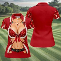 Red Lace Bra Harness Santa Christmas Golf Shirt, Ladies Golf Tops, Womens Golf Shirts
