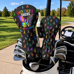 Cancer Sucks In Every Color Butterfly Golf Head Cover, Golf Lover Gift, Driver Cover