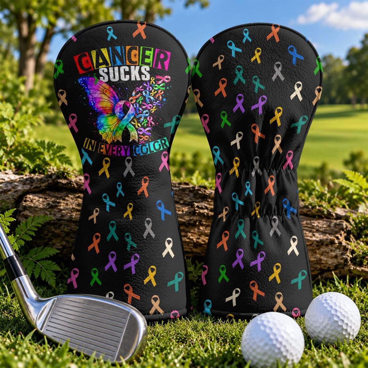 Cancer Sucks In Every Color Butterfly Golf Head Cover, Golf Lover Gift, Driver Cover