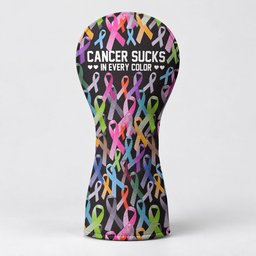 Cancer Sucks In Every Color Black Ribbon Golf Head Cover, Fun Golf Gift, Driver Cover