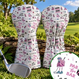 Par Then Bar Flamingo Funny Golf Head Cover, Golf Bag Accessories, Driver Head Cover