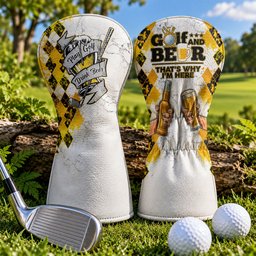 Golf And Beer That's Why I'm Here Argyle Headcover, Beer Lover Golf Gift, Golfer Gift