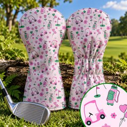 Pink Green Golf Cart Flowers Golf Head Cover, Gift For Her, Golf Headcovers For Women