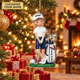 Custom Name Young Boy Golfer Acrylic Ornament, Christmas Tree Decor, Golfer Gifts