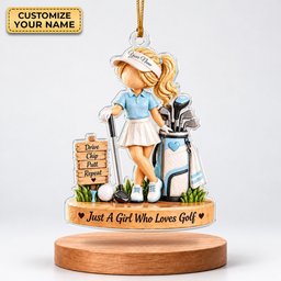 Custom Name Blue Golf Girl Acrylic Ornament, Christmas Tree Decor, Golfer Gifts