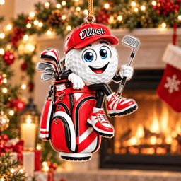 Custom Name Red Golf Ball In Golf Bag Acrylic Ornament, Christmas Gifts, Golfer Gifts