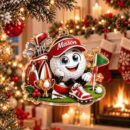 Custom Name Red Golf Ball Cap Trophy Acrylic Ornament, Holiday Gifts, Golfer Gifts