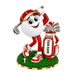 Custom Name Red Golf Ball Mascot Acrylic Ornament, Christmas Ornaments, Golf Gifts