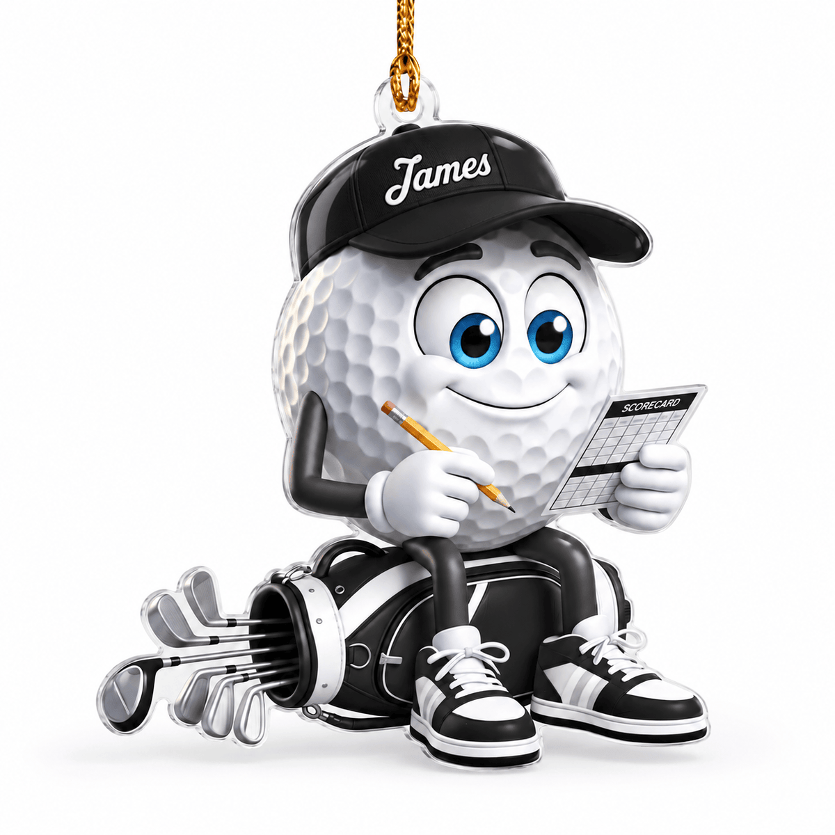 Custom Name Black Golf Scorecard Acrylic Ornament, Christmas Tree Decor, Golfer Gifts