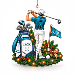 Custom Name Teal Male Golfer Acrylic Ornament, Christmas Tree Decor, Golfer Gifts